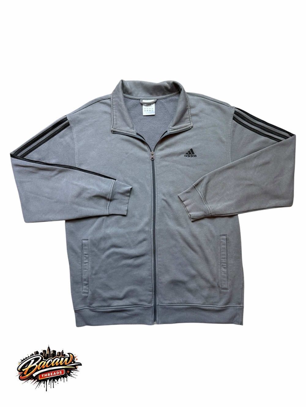 Adidas Track Suit Jacket Men's XL Gray Full Zip Black 3 Stripped